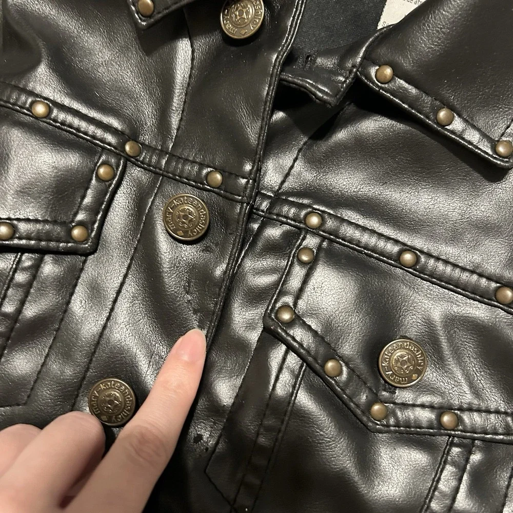 Mary Kate and Ashley Girls Faux Leather Jacket Black Studded Moto Size 6X Y2K